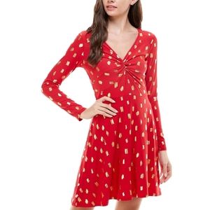 Brand New NWT Planet Gold Metallic Fit & Flare Dress Size Small Red Gold